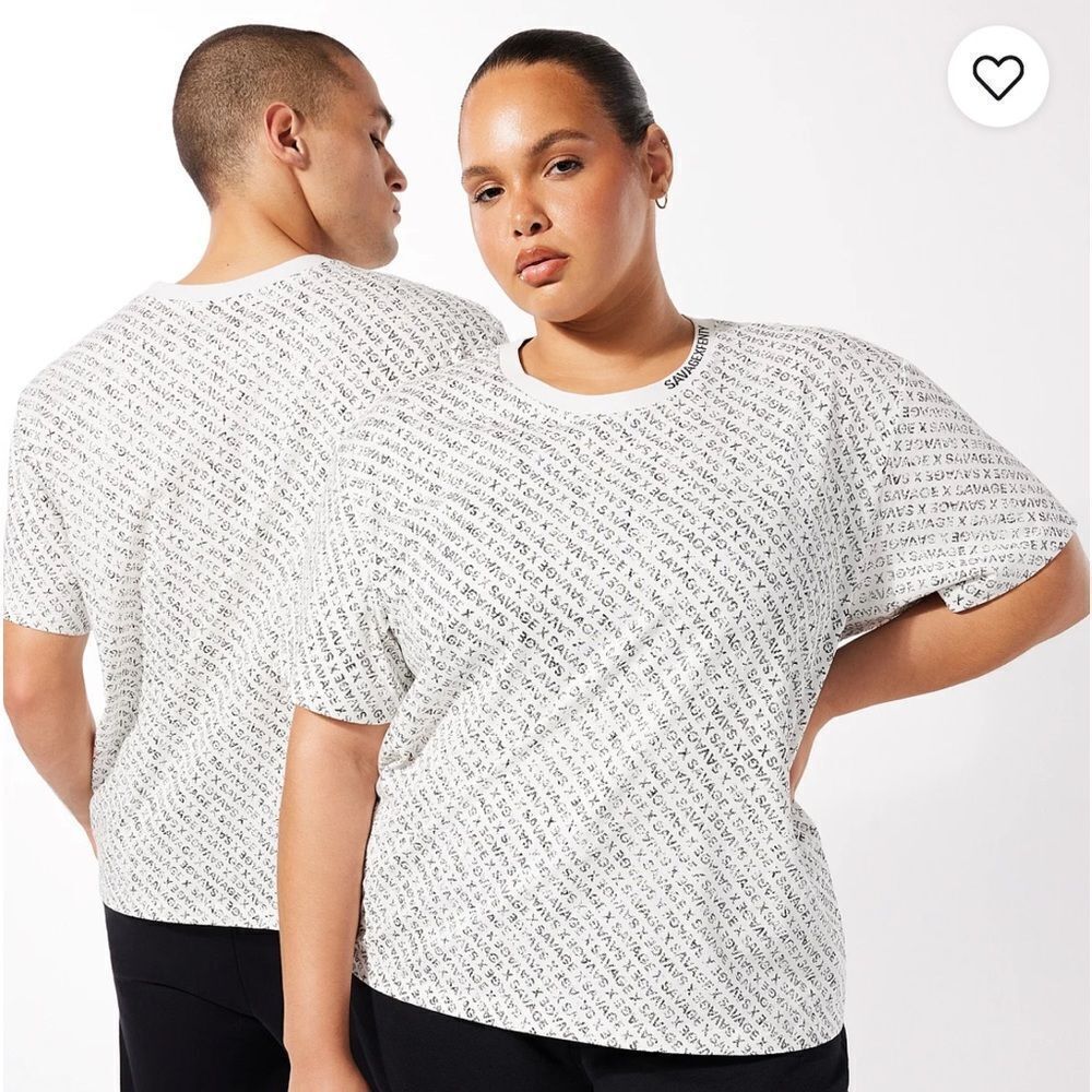 Savage Fenty Xssential Heavy Jersey Stacked Monogram Tee in White NWT in pkg